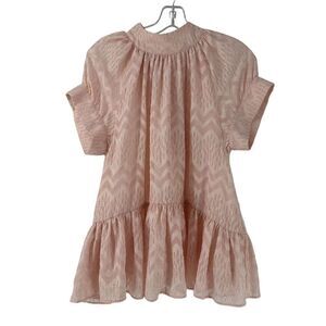 Opening Ceremony Top Pink Size S Short Sleeve Puff Ruffle Gold Thread Bow Back